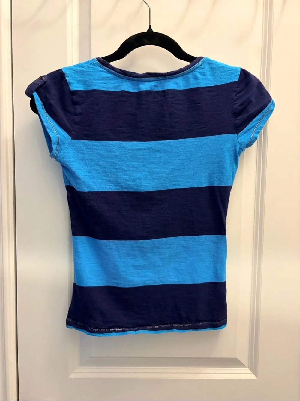 Justice Girls Size 12 Blue & Navy Striped Henley Short Sleeve Top